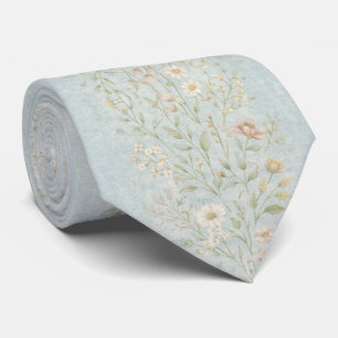 Cravate Élégant Botanique Vintage Bleu Clair