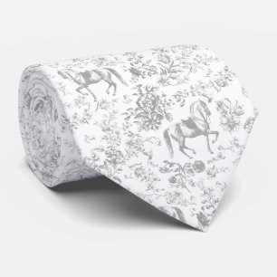 Cravate Élégant Classique Toile Équestre Grise et Blanche