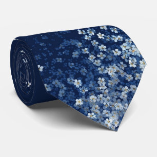 Cravate Élégant col bleu nœud papillon floral marine