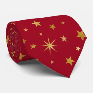 Cravate  Elegant Custom Monogram Red & Gold Star Christmas