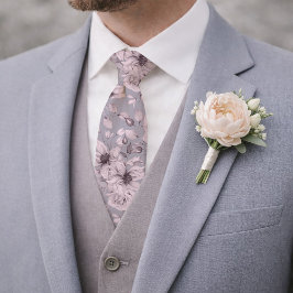 Cravate Elegant Dusty Mauve Botanical Necktie for Weddings