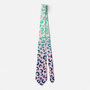 Cravate Élégant empreinte de léopard d'or Blue Mint Gra
