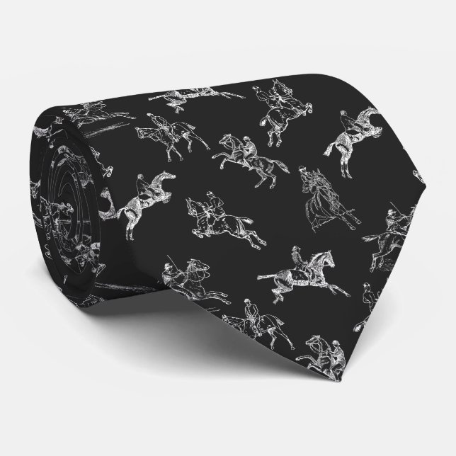Cravate Élégant Equestre Noir Blanc Cheval équitation (Roulé)
