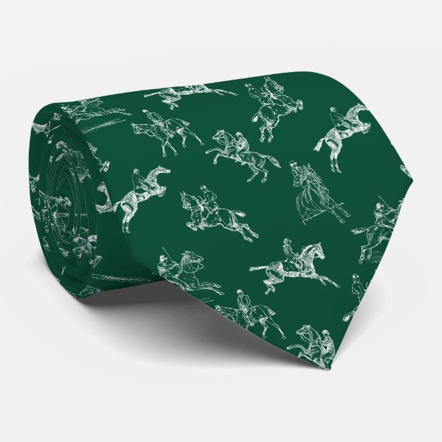 Cravate Élégant Equestre Vert Vert Cheval Blanc équitation (Roulé)