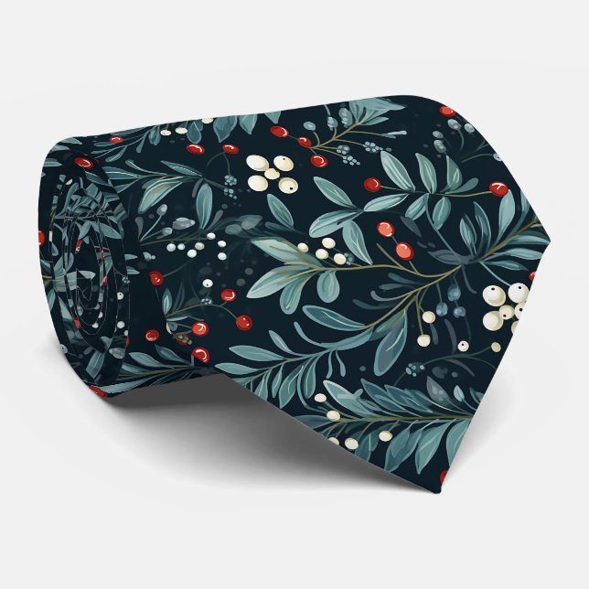 Cravate Elegant Festive Dark Green Christmas Leave Pattern (Roulé)