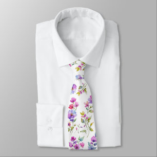 Cravate Élégant fleurs sauvages d'aquarelle rose violet