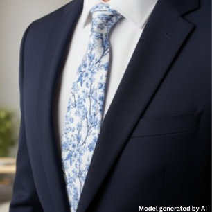 Cravate Élégant floral bleu vintage français