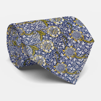 Cravate Élégant Floral Victorien Bleu Vert Blanc Vert