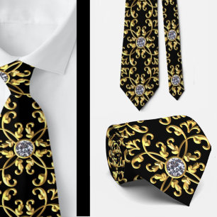 Cravate Élégant Formel Noir Or et Diamant