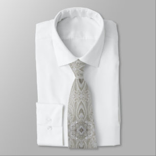 Cravate élégant girly chic gris crème beige blanc floral