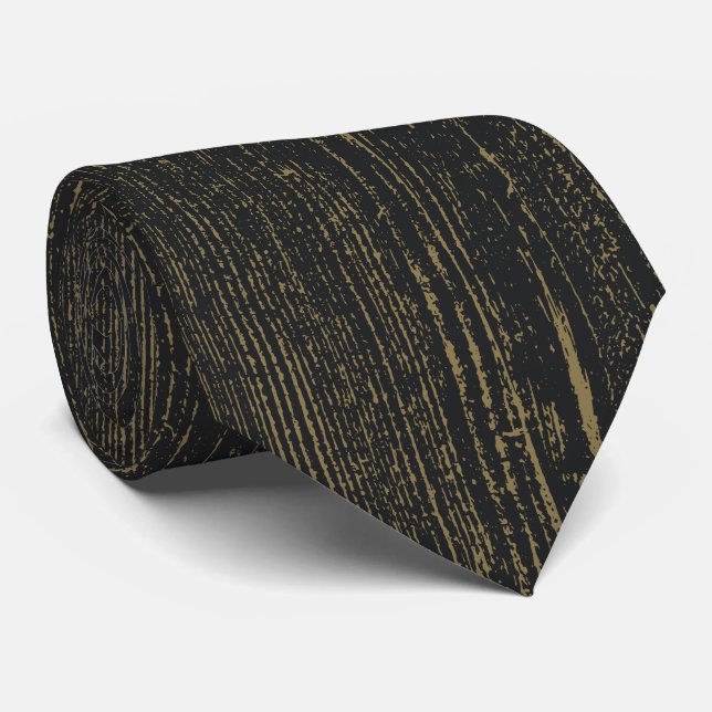 Cravate Élégant grain de bois d'or noir (Roulé)