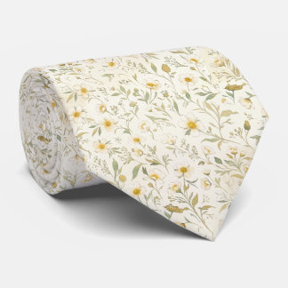 Cravate Elegant Ivory Botanical Vintage White Yellow 
