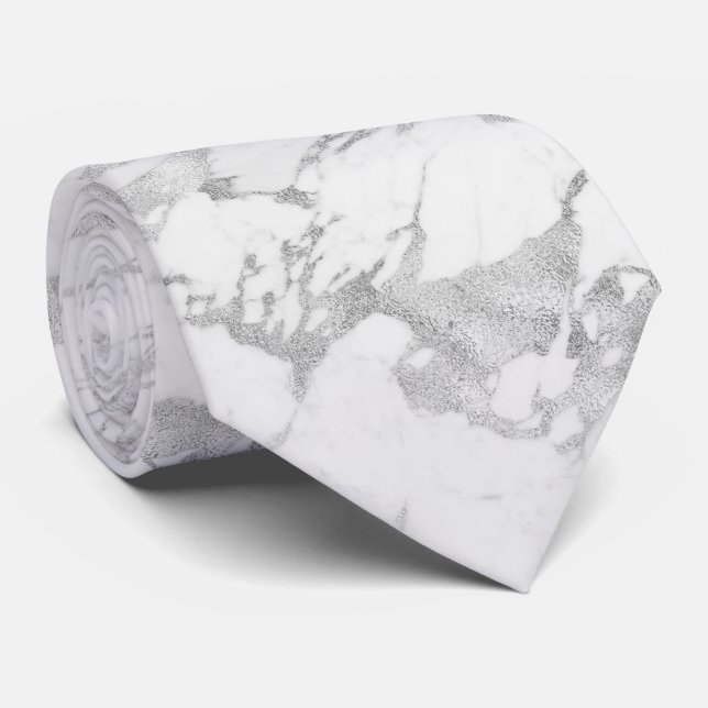 Cravate Élégant Marbre blanc chic à huile d'argent (Roulé)