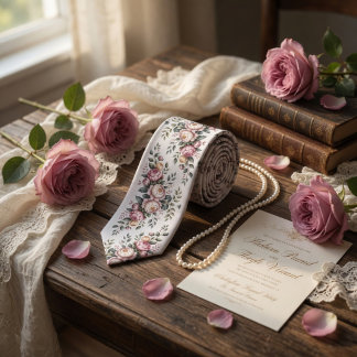 Cravate Elegant Mauve Rose Vintage Floral 