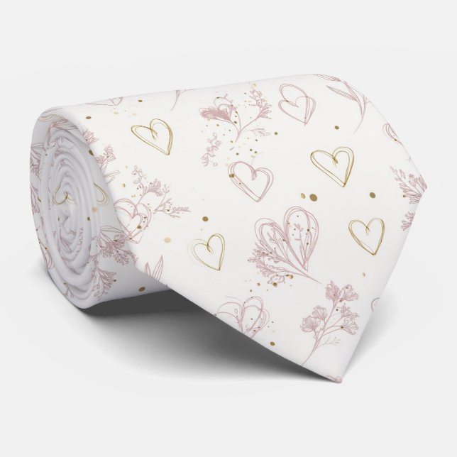 Cravate Elegant Minimal Valentine Hearts Seamless Pattern  (Roulé)