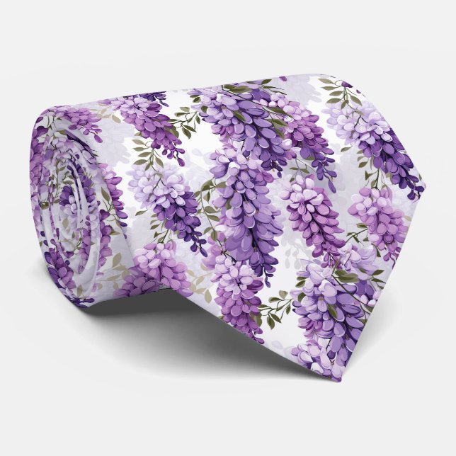 Cravate Elégant modèle floral carrelé à la glycine (Roulé)