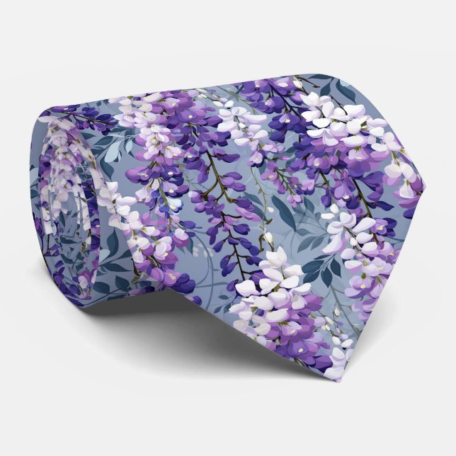 Cravate Elégant modèle floral carrelé à la glycine (Roulé)