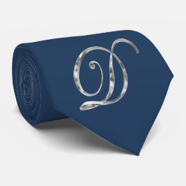 Cravate Élégant Monogramme bleu et gris argenté D