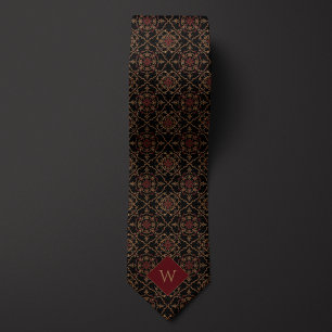 Cravate Élégant Monogramme bordeaux et noir