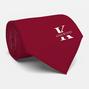 Cravate Élégant Monogramme Bourgogne brillant   Blanc Sur 