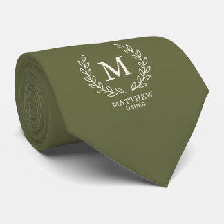 Cravate Élégant Monogramme de Laurier Vert Olive pour Garç