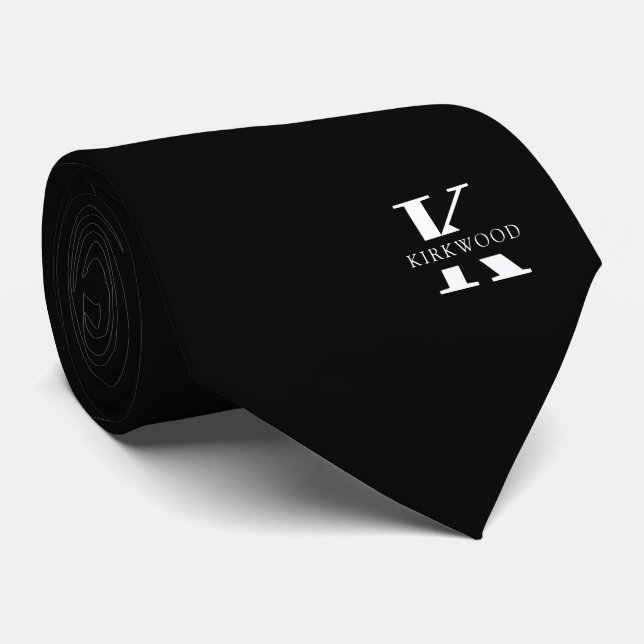 Cravate Élégant monogramme | Noir | Sur un côté (Roulé)