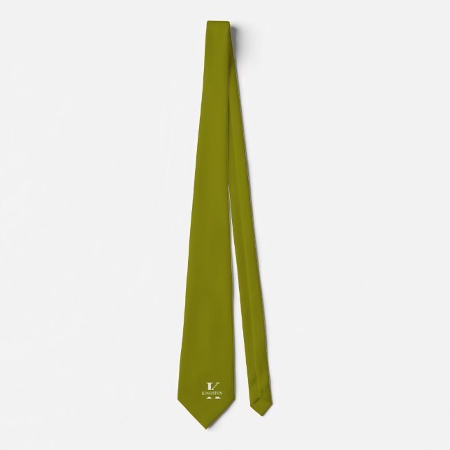 Cravate Élégant monogramme + nom vert olive (Devant)