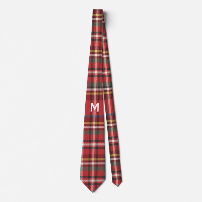 Cravate Élégant Monogramme Plaid Rustique Noël (Devant)