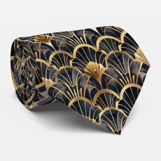 Cravate Elégant motif carrelé art déco d'or noir