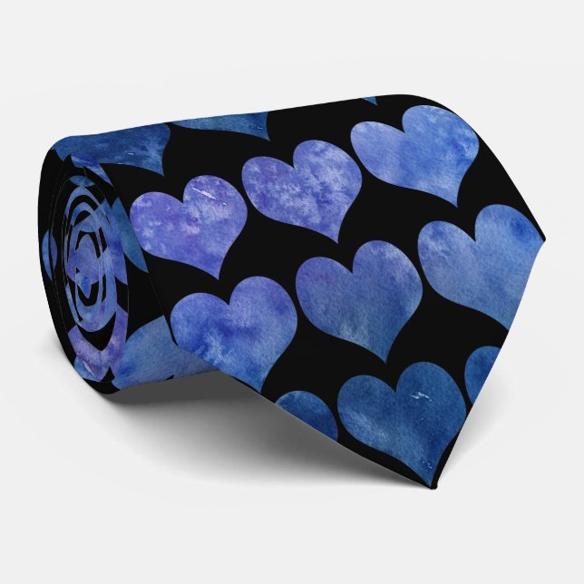 Cravate Élégant Motif de coeur bleu marine (Roulé)