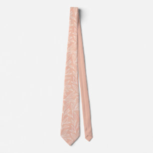 Cravate Élégant motif de feuillage rose champagne blanc