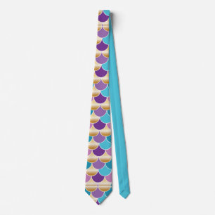 Cravate Elégant Motif d'échelle de sirène bleu et pourpre
