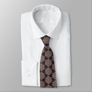 Cravate Elégant motif floral chic or damassé