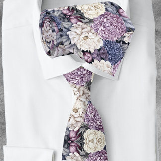 Cravate Élégant motif floral moderne bleu lavande