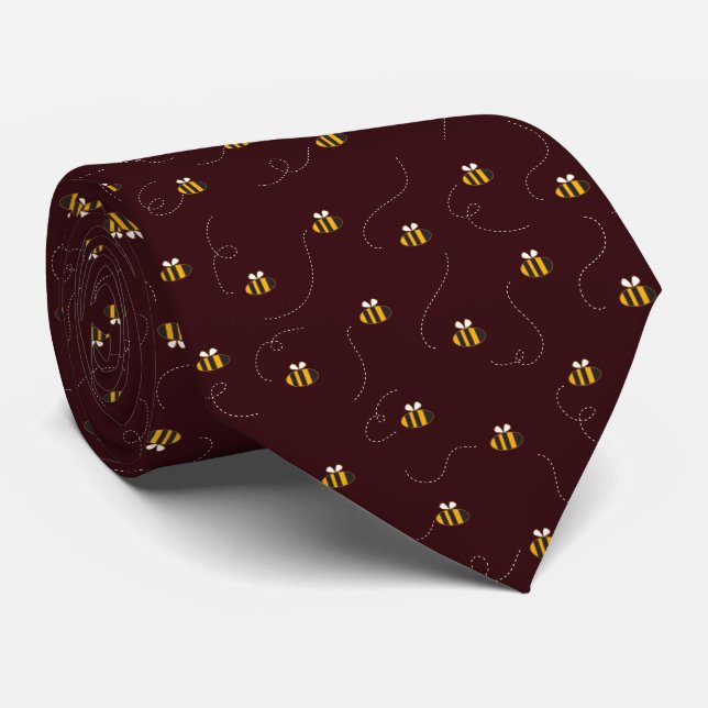 Cravate Élégant Motif sans couture d'abeille bordeaux (Roulé)