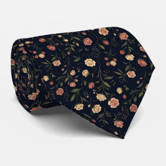 Cravate Elegant Navy Vintage Floral Tie Pattern