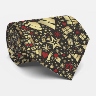 Cravate Élégant Noël Or Rouge Black Fêtes