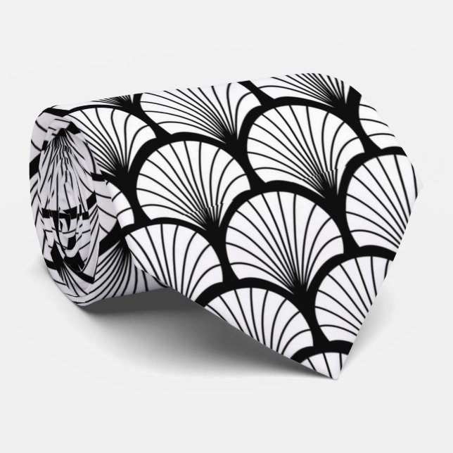 Cravate élégant noir blanc art déco motif (Roulé)