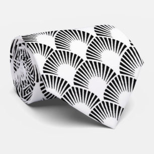 Cravate élégant noir blanc art déco motif