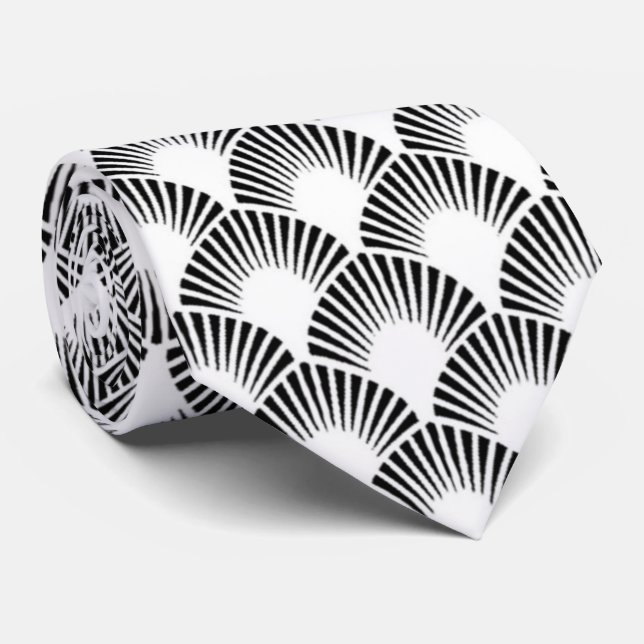 Cravate élégant noir blanc art déco motif (Roulé)