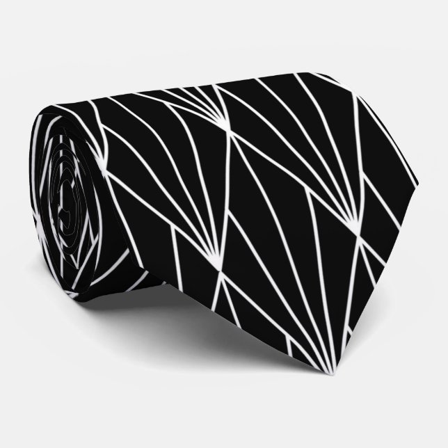 Cravate élégant noir blanc art déco motif (Roulé)