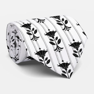 Cravate élégant noir blanc art déco motif