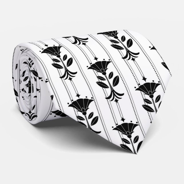 Cravate élégant noir blanc art déco motif (Roulé)