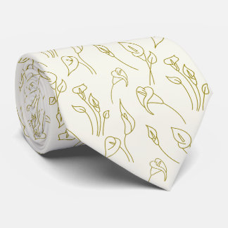 Cravate Elégant Pastel Beige Golden Calla Lily Line Art