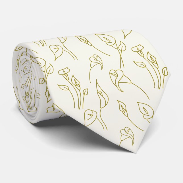 Cravate Elégant Pastel Beige Golden Calla Lily Line Art (Roulé)