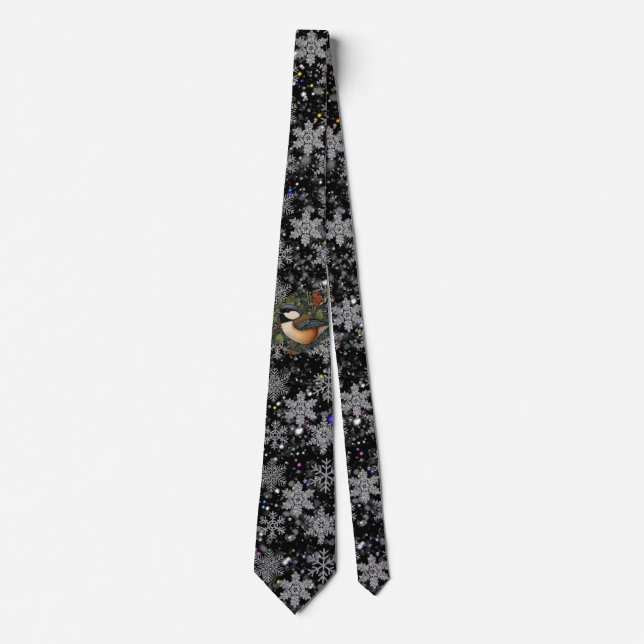 Cravate Elegant retro winter woodland bird snowflakes (Devant)