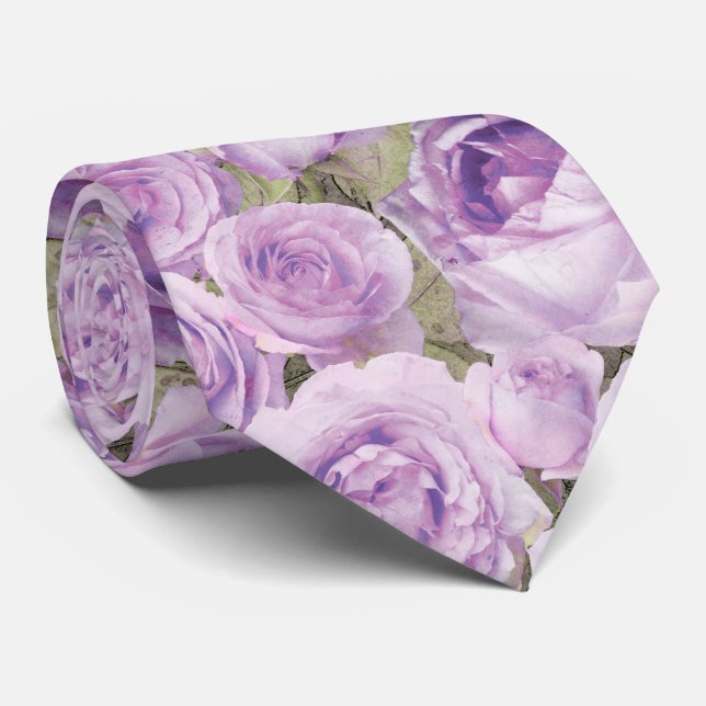 Cravate Élégant Rose de lavande Mariage d'aquarelle floral (Roulé)