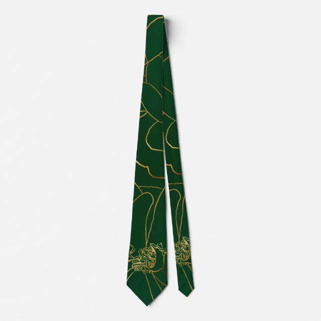 Cravate Elégant Rose d'or vert Floral Line Dessin (Devant)