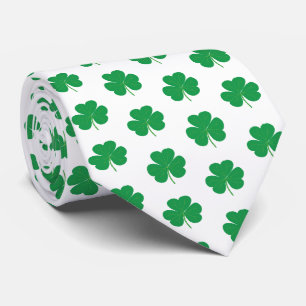 Cravate Elégant Shamrock irlandais Motif Clover Vert Blanc
