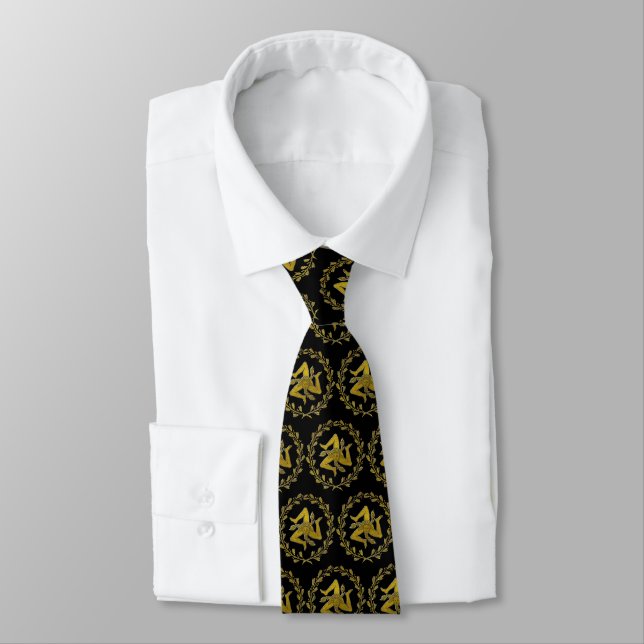 Cravate Elegant Sicilian Trinacria et Olive Wreath (Attaché)